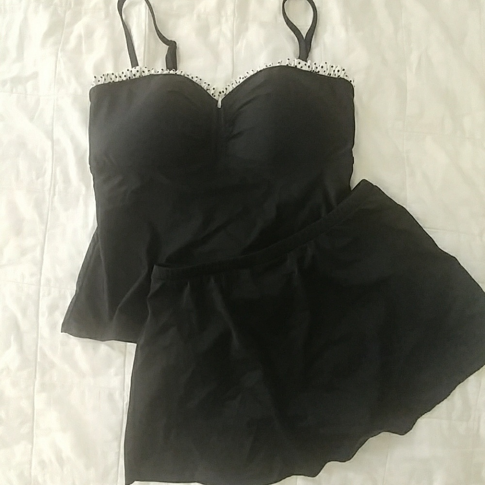 Ruffle trim tankini with skirt swimsuit